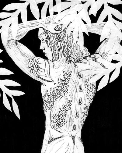 Ink halfbody with paper cutouts